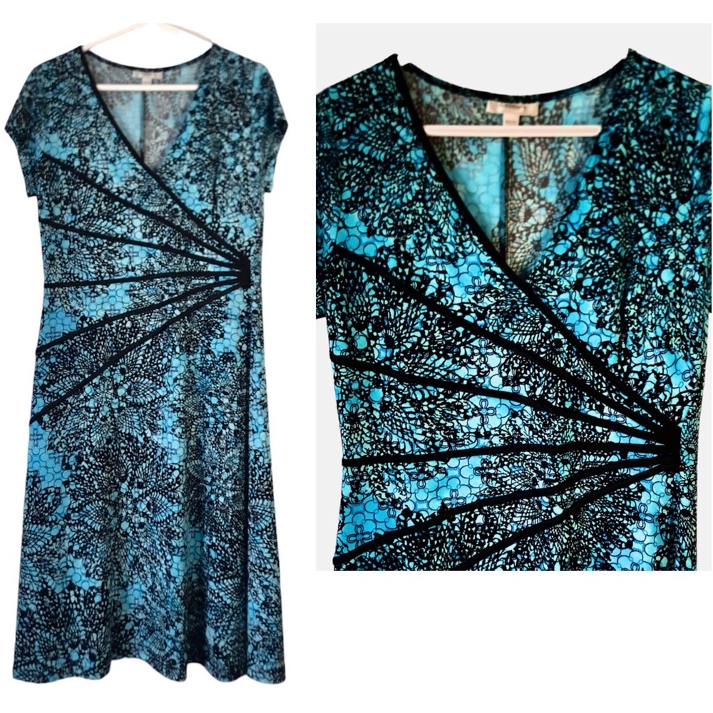 Dress Barn Blue and Black Patterned Dress
